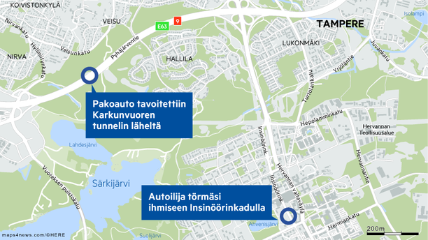 Autoilija peruutti ihmisen päälle ja kaahasi pakoon pitkin jalkakäytäviä  Tampereella – Törmäyksen tahallisuutta selvitetään