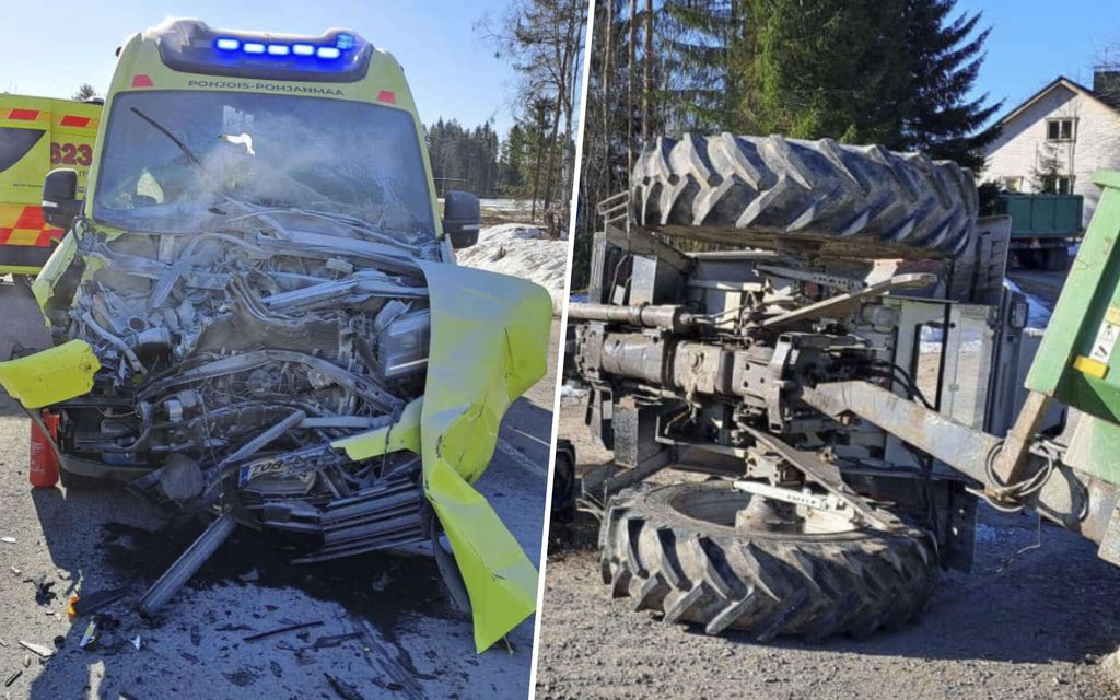 Ambulanssi ja traktori rajussa kolarissa – Kuvat paljastavat karmeat tuhot