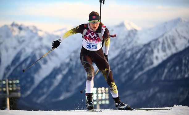 Anastasia Kuzmina nappasi olympiakultaa 7,5 kilometrin pikamatkalla Sotshissa 2014.