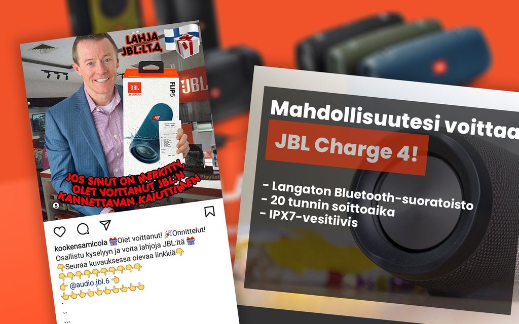 Varo härskiä Instagram-huijausta! Suomalaisia vedätetään nyt JBL-kaiuttimen voittamisella