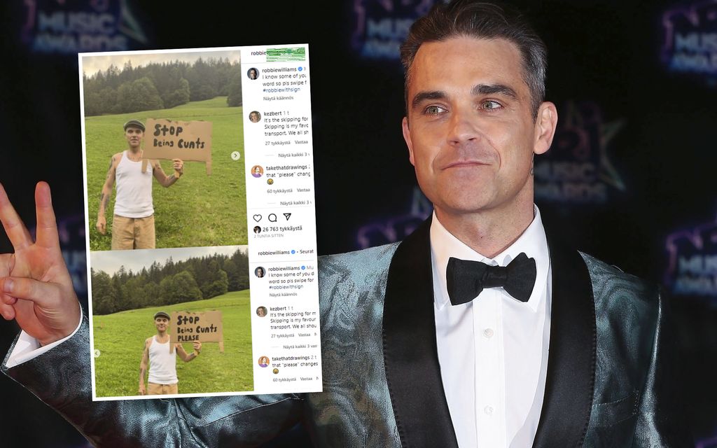 Robbie Williams julkaisi videon raju kyltti kädessään: ”Kaikki eivät pidä tästä”