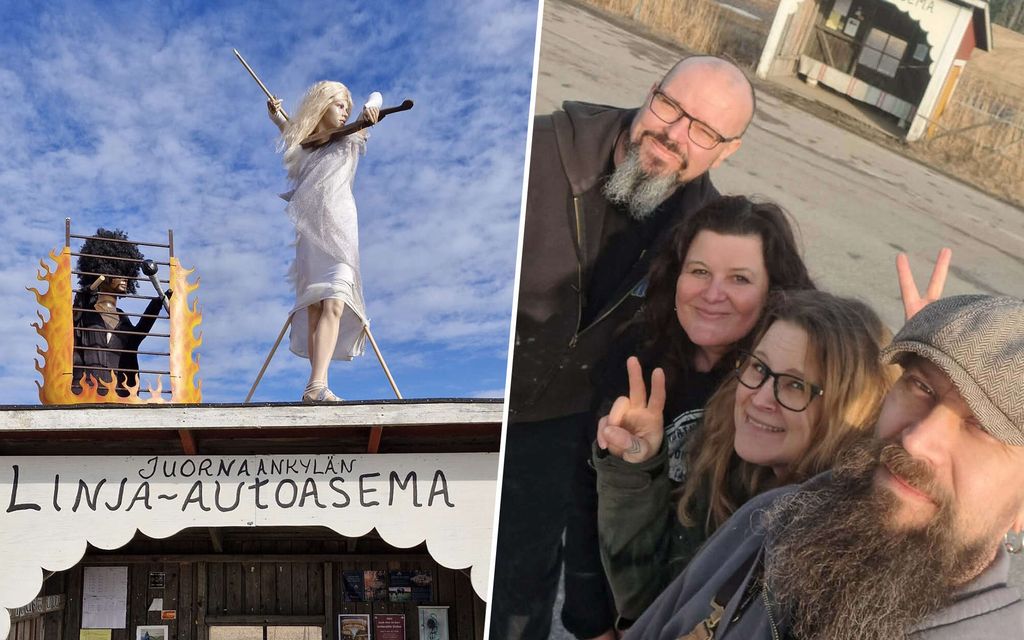 Mitä ihmettä? Linda Lampenius ja Pete Parkkonen ovat nyt bussipysäkin katolla