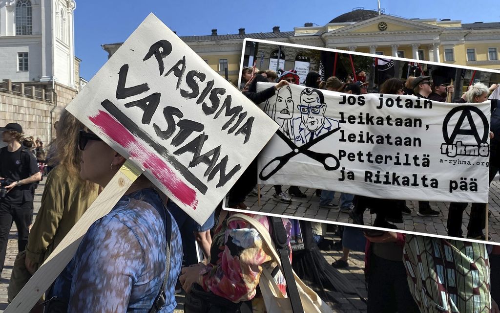 Rasismin vastaisessa mielen­osoituksessa oli kyltti, jossa viitattiin Purran ja Orpon mestaamiseen – Näin kommentoi järjestäjä