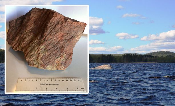 Kraatteri löytyi Summasjärven pohjasta. Pienessä kuvassa pirstekartiota kiven pinnassa.