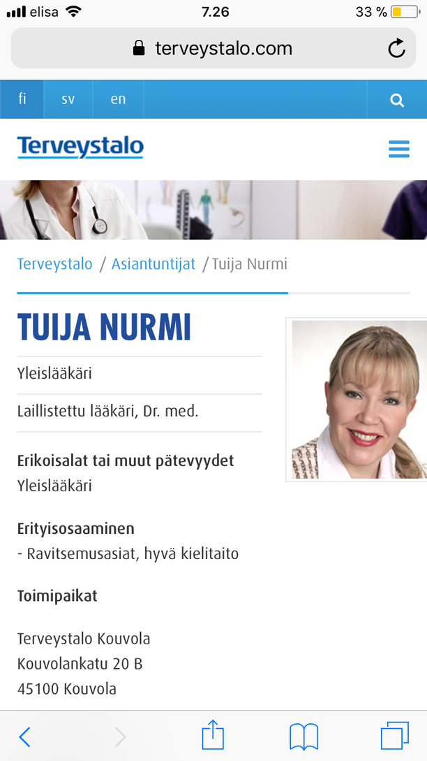 Terveystalo reagoi Iltalehden uutiseen Tuija Nurmen tutkinnosta - maininta  lääketieteen tohtorin tutkinnosta poistettiin verkosta