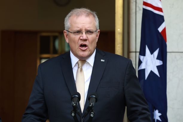 Australian pääministeri Scott Morrison piti lehdistötilaisuutta maaliskuussa.