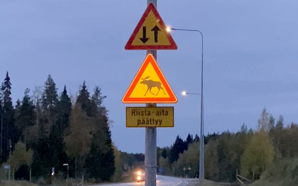 Älykkäät liikennemerkit Suomeen: Varoitusmerkki alkaa vilkkua, kun hirvi on tulossa tielle