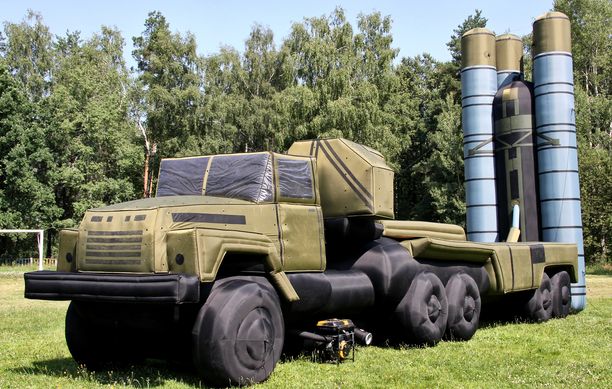 Pulling.  Russian-made inflatable S-300 anti-aircraft dummy system.