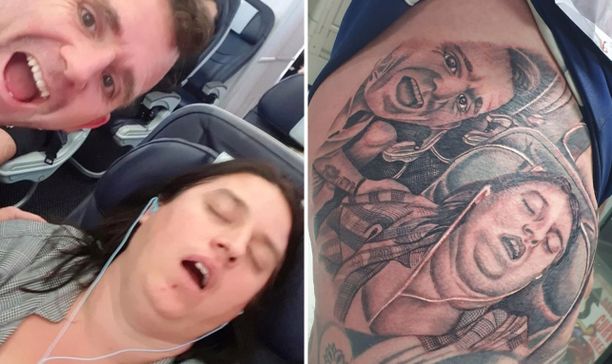 Tatuointi mallattiin lentokoneessa otetun selfie-kuvan mukaan.
