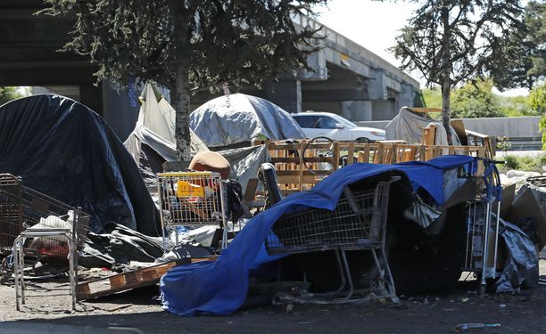 Yhdysvalloissa kodittomuus on suuri ongelma. Kuva Berkeleyn kaupungista Pohjois-Kaliforniasta. 