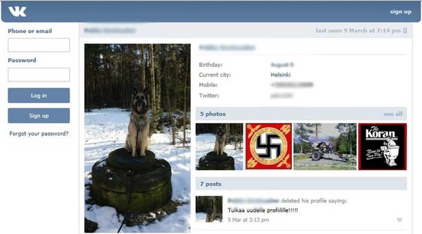 Soldiers of Odinin Helsingin-ryhmän puuhamiehen profiili sosiaalisessa mediassa näyttää tältä.