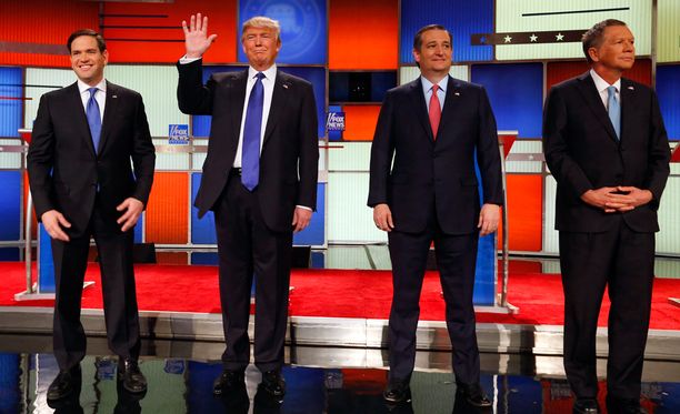 Marco Rubio, Donald Trump, Ted Cruz ja John Kasich tavoittelevat republikaanien presidenttiehdokkuutta.