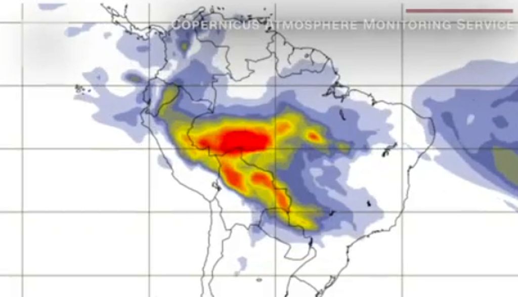 Pysäyttävät satelliittikuvat Amazonin sademetsän palosta paljastavat tuhojen laajuuden: lähes koko Brasilia on savun peitossa