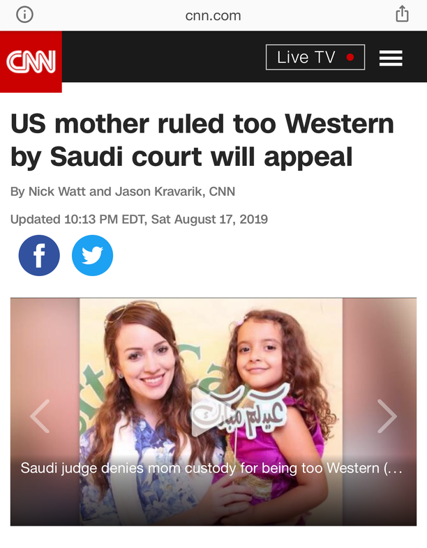 CNN:n tietojen mukaan tänään on viimeinen päivä valittaa oikeuden päätöksestä. Amerikkalaisäiti hävisi huoltajuusoikeudenkäynnin heinäkuussa saudimiestään vastaan Saudi-Arabiassa. 