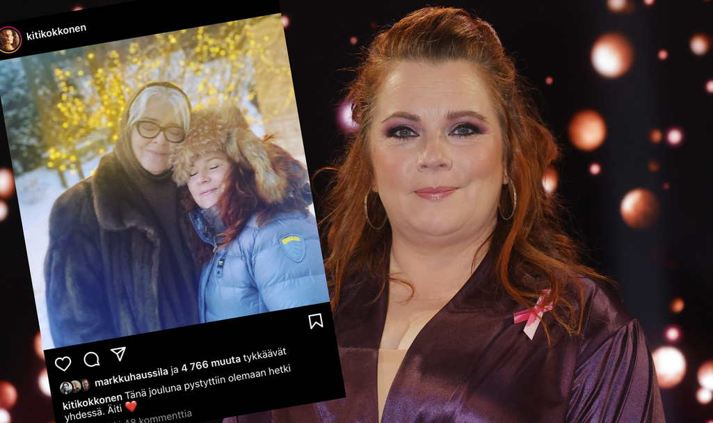 Harvinainen yhteiskuva: Kiti Kokkonen poseeraa äitinsä Titta Jokisen kainalossa