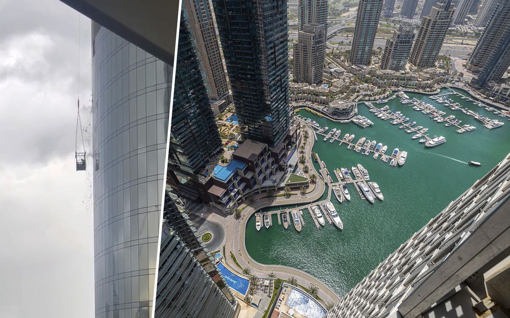 Tuuli riepotteli rakennus­työntekijää pitkin pilven­piirtäjiä Dubaissa