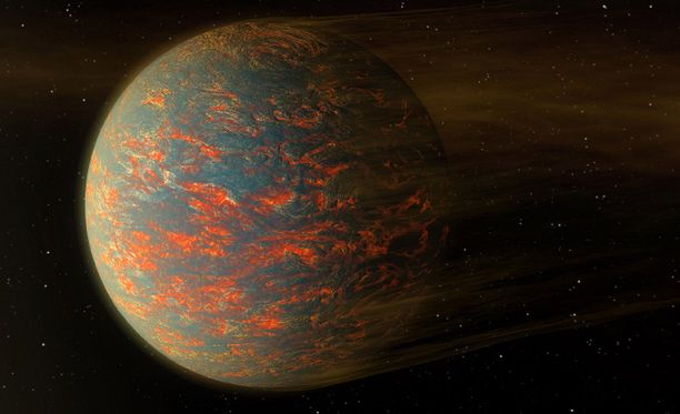 Tämä on tutkijoiden havaintojen perusteella tehty kuva siitä, miltä 55 Cancri-e saattaa näyttää.