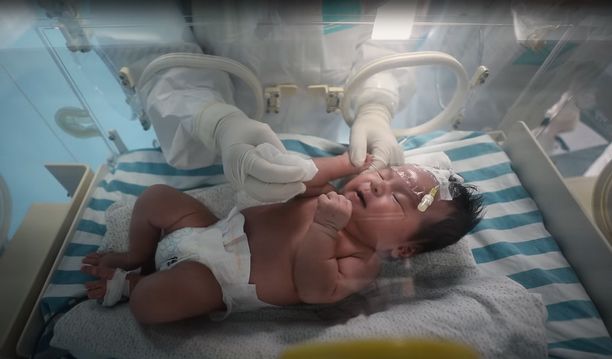 Kiinan syntyvyys jatkaa laskuaan. Tämä vauva syntyi Wuhanissa koronakaranteenin aikana viime vuonna.