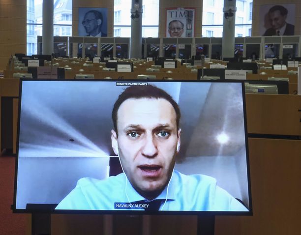 Venäjän oppositiojohtaja Alexey Navalnyi oli marraskuussa videoyhteydellä Euroopan parlamentin kuultavana. 