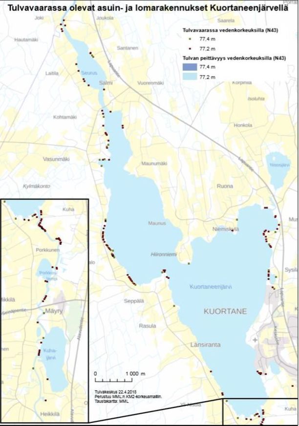 Kuortaneenjärven tulvat pahenevat - Kartta: Nämä sadat rakennukset ovat  vaarassa