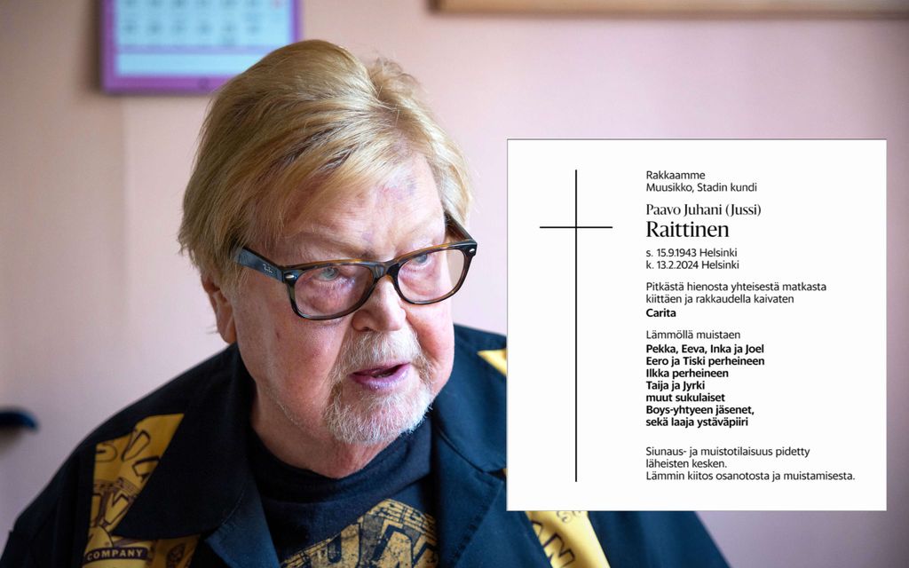 Jussi Raittisen kuolinilmoitus julki HS:ssä – Vaimolta rakastava viesti