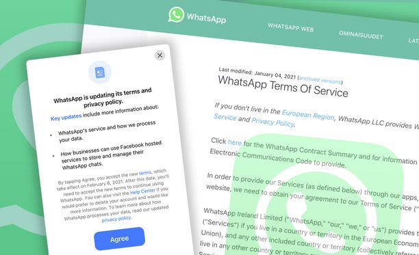 Whatsapp-käyttöehdot tulee vahvistaa, jotta sovellusta voi käyttää.