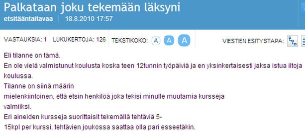 Haluaisitko tehdä läksyjä - maksusta?