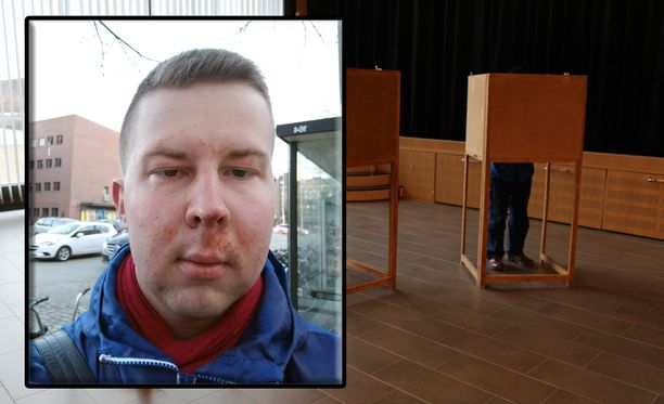 Rajala otti kuvan kasvoistaan, kun oli puhdistanut näköä haittaavat ketsupit pois kasvoiltaan ennen poliisin tuloa paikalle Tampereen keskustassa viime perjantaina.