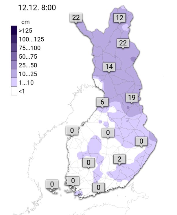 Sunnuntain sää: pilvistä ja pikkupakkasta koko maassa