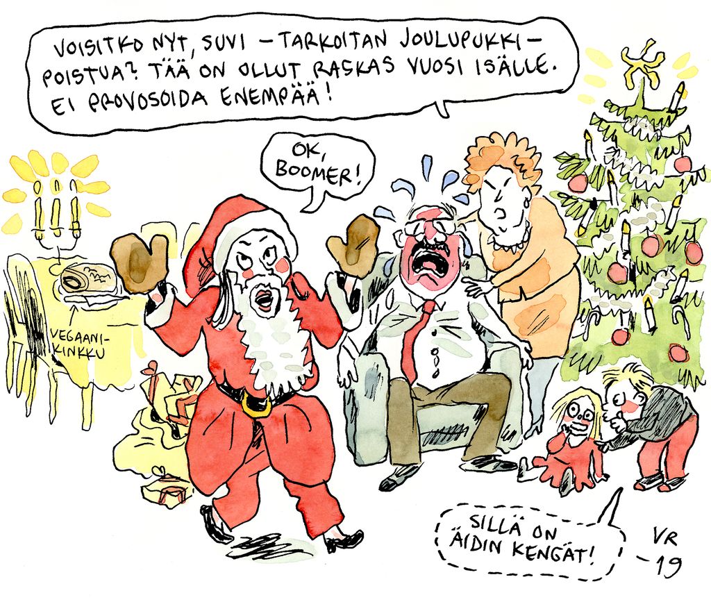 Ville Rannan pilapiirros: Hyvää joulua! Ei saa kiusata isukkeja!