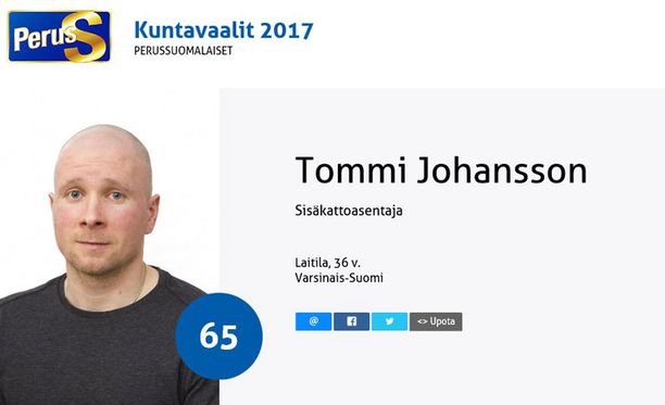 Lukuisista väkivaltarikoksista tuomittu Tommi Johansson pyrkii Laitilan valtuustoon perussuomalaisten listalta. Johanssonin tuorein tuomio on viime vuoden elokuulta.