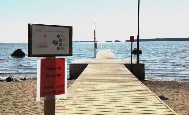 Espoossa Haukilahden rannalla varoitettiin tiistaina runsaasta sinilevästä.