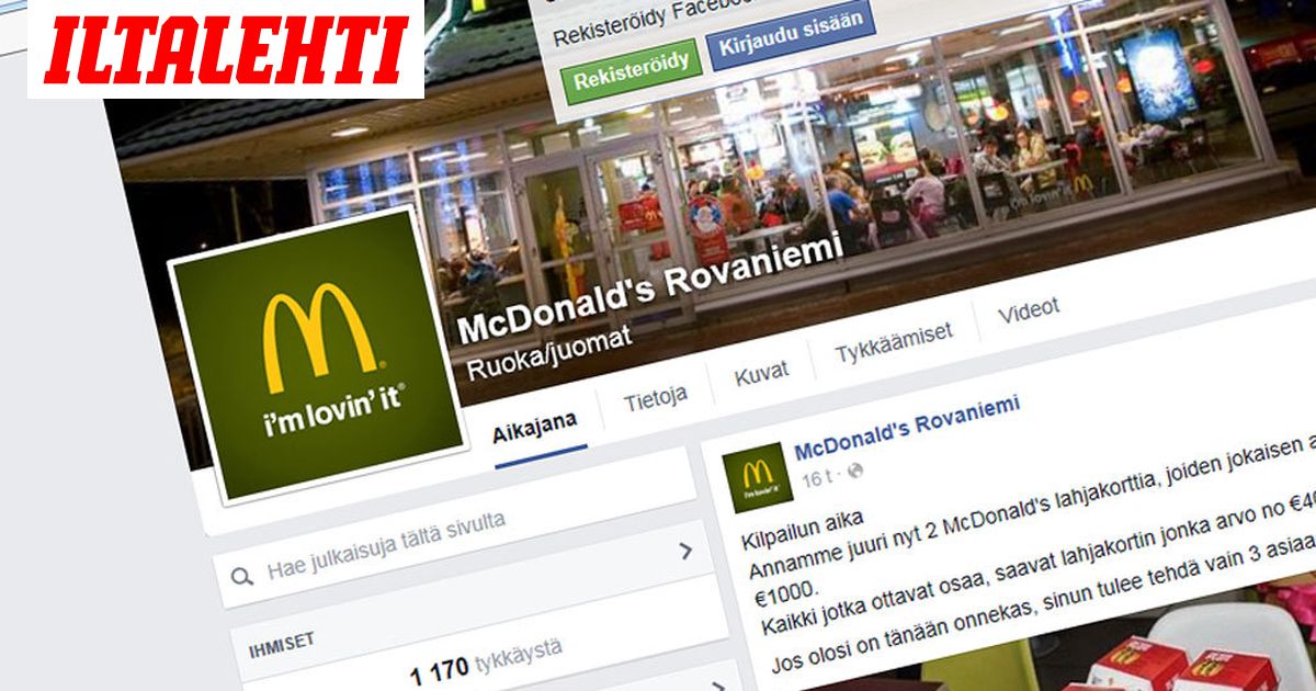 Nyt huijataan McDonald'sin nimissä - älä mene lankaan Facebookissa!