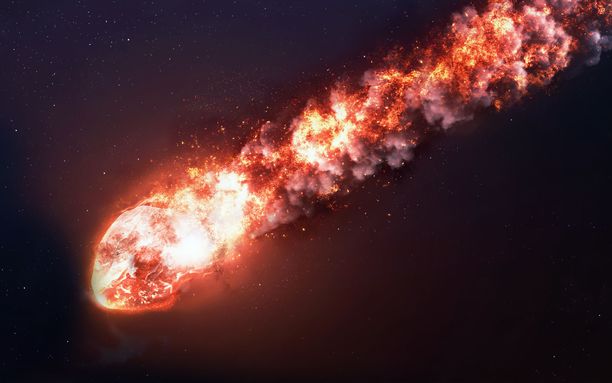 Maahan putoavat isot meteorit tai asteroidit voisivat aiheuttaa valtavaa tuhoa. Taiteilijan näkemys meteorista Maan ilmakehässä.
