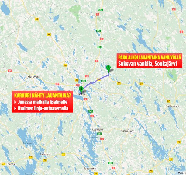 Vinkkaaja varmana: Pakeneva elinkautisvanki pyysi rahaa Iisalmessa