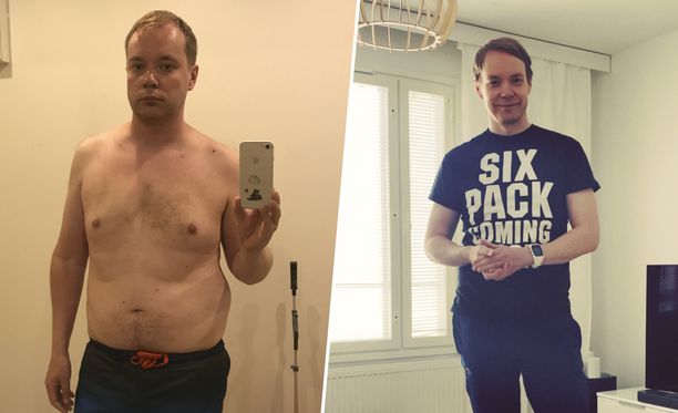 Vasemmalla Joni elokuussa 2018, oikealla tämän vuoden tammikuussa. Painoa on pudonnut noin 20 kiloa.