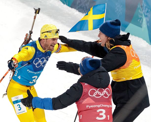 Ruotsin miehet voittivat viestin olympiakultaa 2018.