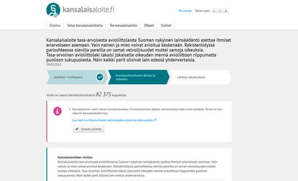 Kansalaisaloite Homoliitoista Yllätti Järjestäjät