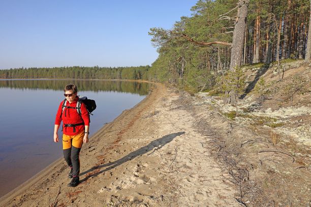 Suomunjärven hienoilla hiekkarannoilla on mukavasti mittaa.