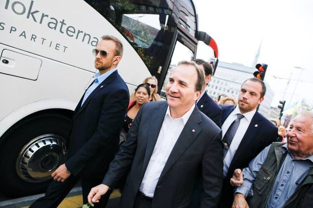 Demaripomo Stefan Löfvenin vierailu Expressenin vaaliteltalla perjantaina oli iso mediatapahtuma.