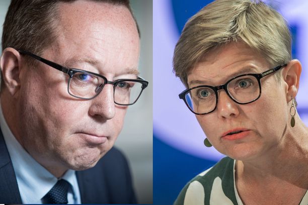 Elinkeinoministeri Mika Lintilä (kesk) ja ympäristöministeri Krista Mikkonen (vihr) eivät jaa näkemyksiään kaivoslaista.