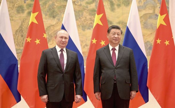 China has repeatedly said it has not supplied weapons to either side of the war in Ukraine.  Russian President Vladimir Putin and Chinese President Xi Jinping pictured on February 4, 2022.