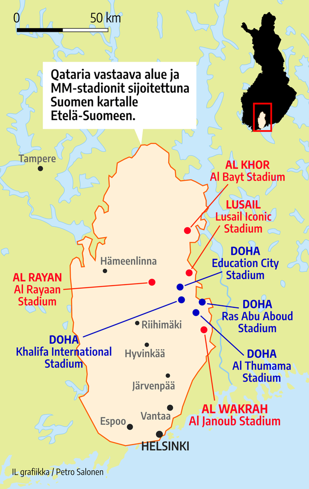 MM-kisat, Qatar: Stadionit kartalla